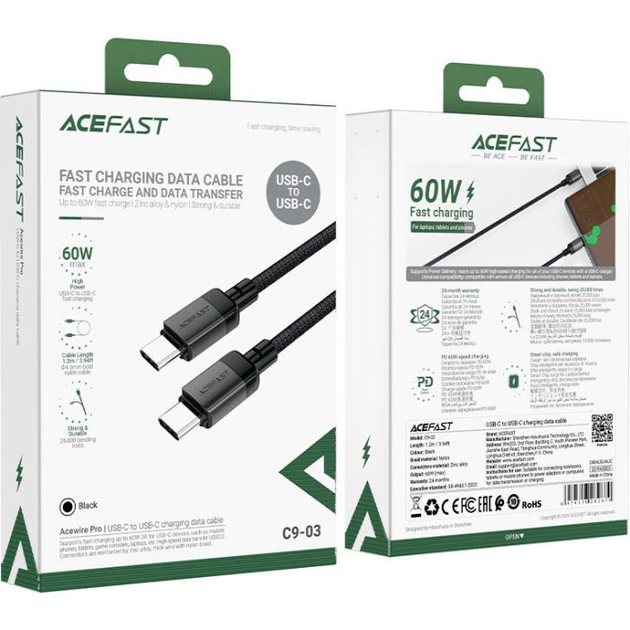 Дата кабель USB-C to USB-C 1.2m 3A C9-03 Acefast (6974316282679) изображение 5