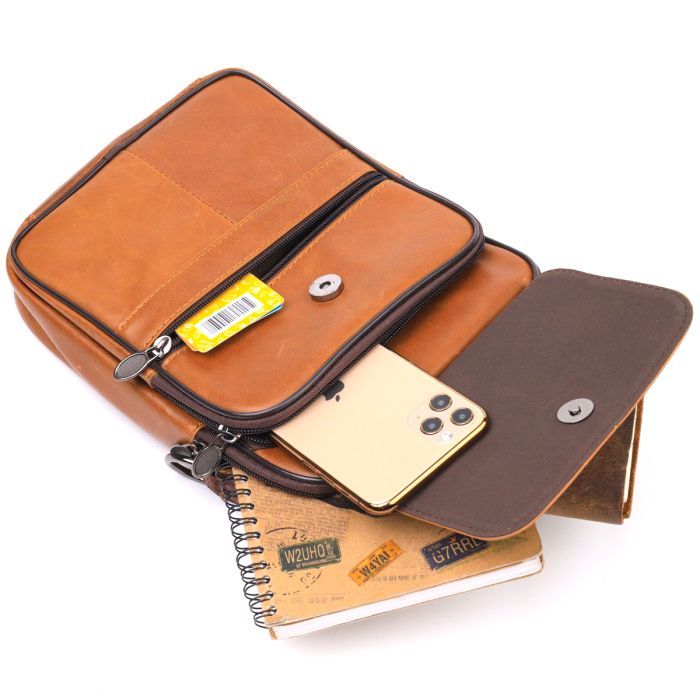 Сумка Vintage Мужская с ручкой кожаная Рыжая (21273) изображение 8