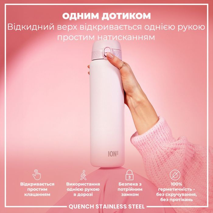 Пляшка для води ION8 OneTouch Stainless Steel 1200 мл Grey (I8SS1000GRY) зображення 2