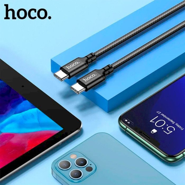 Дата кабель USB-C to USB-C 1.0m 60W nylon X14 black HOCO (6931474752215) зображення 10