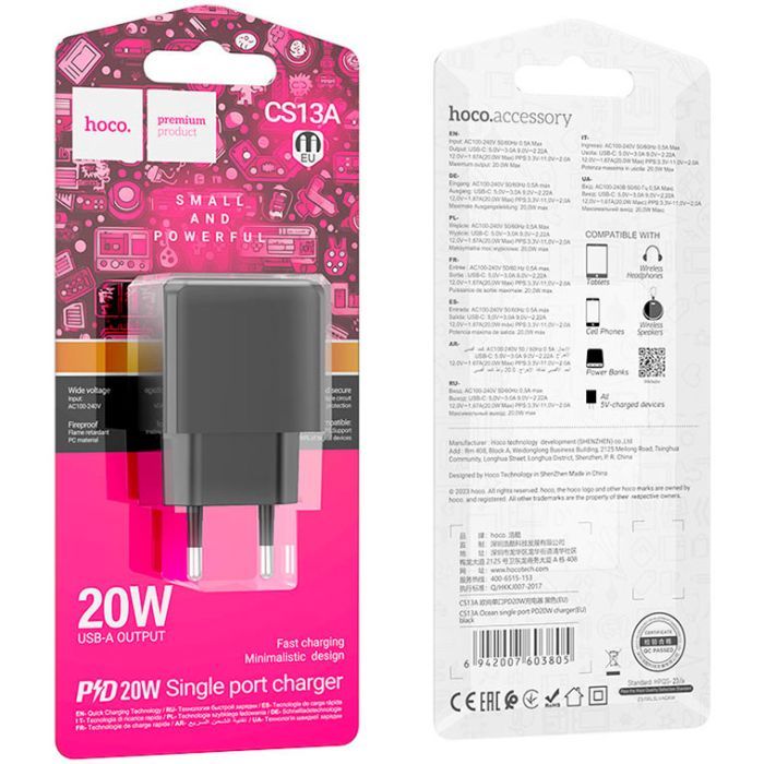 Зарядний пристрій HOCO CS13A Ocean USB-C PD20W Black (6942007603805) зображення 5