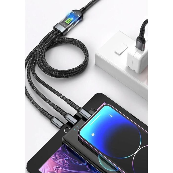 Дата кабель USB 2.0 AM to Lightning + Micro 5P + USB-C 1.2m 100W nylon black XoKo (SC-3100) изображение 3