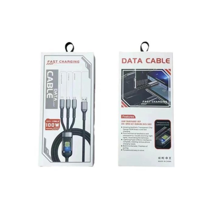 Дата кабель USB 2.0 AM to Lightning + Micro 5P + USB-C 1.2m 100W nylon black XoKo (SC-3100) изображение 4