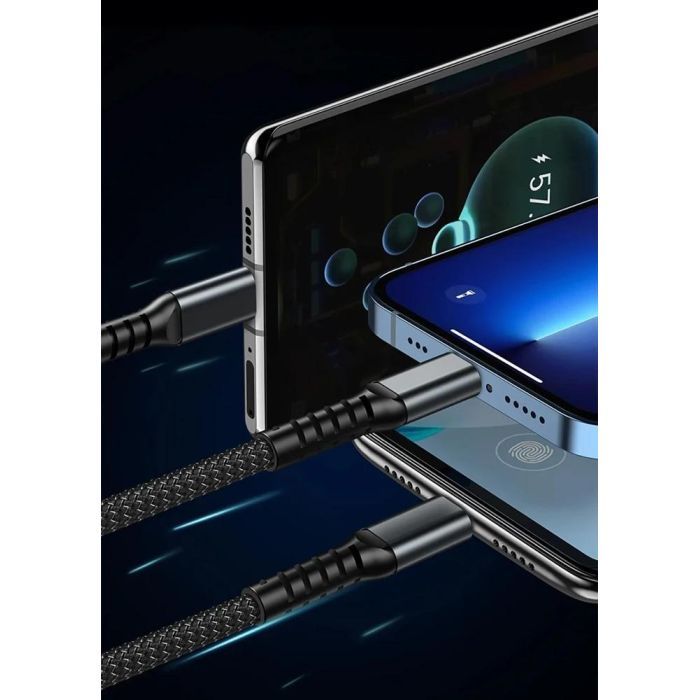 Дата кабель USB 2.0 AM to Lightning + Micro 5P + USB-C 1.2m 100W nylon black XoKo (SC-3100) изображение 5
