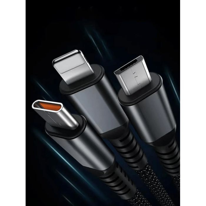 Дата кабель USB 2.0 AM to Lightning + Micro 5P + USB-C 1.2m 100W nylon black XoKo (SC-3100) изображение 7