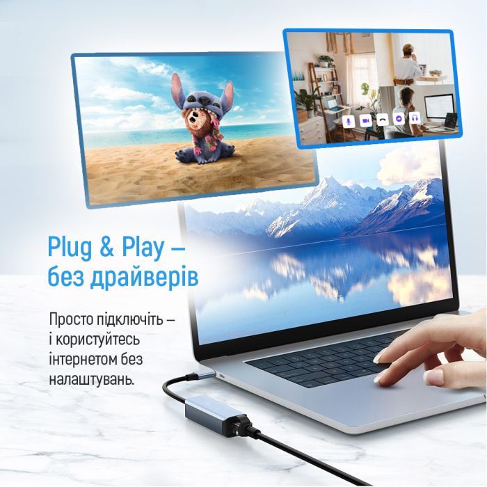 Адаптер USB-C + USB A to RJ45 Ethernet 1000Mbps ColorWay (CW-AD-CRG) зображення 11