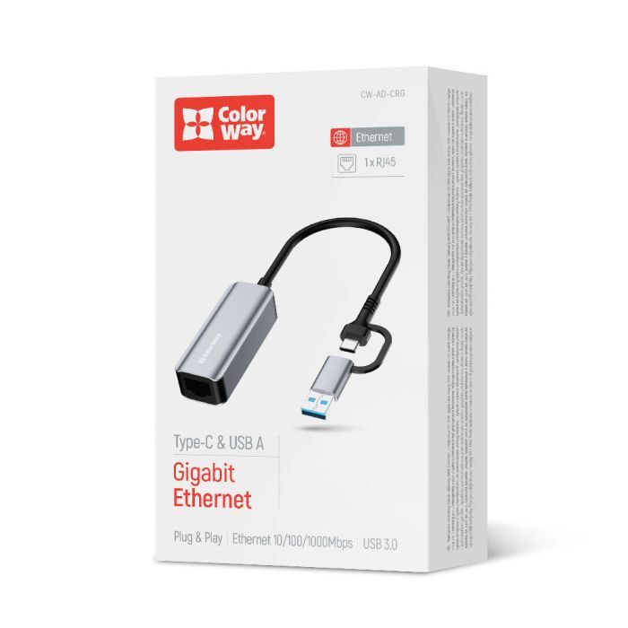 Адаптер USB-C + USB A to RJ45 Ethernet 1000Mbps ColorWay (CW-AD-CRG) зображення 5