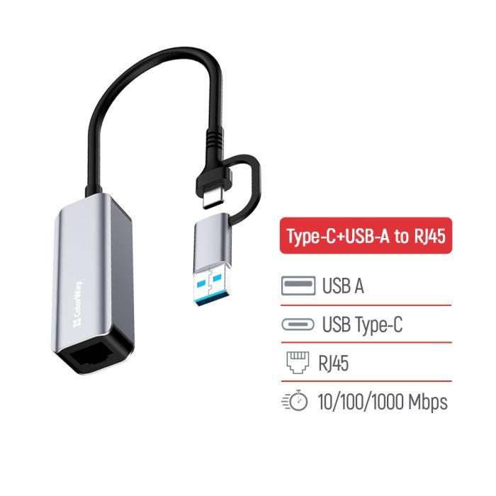 Адаптер USB-C + USB A to RJ45 Ethernet 1000Mbps ColorWay (CW-AD-CRG) зображення 6