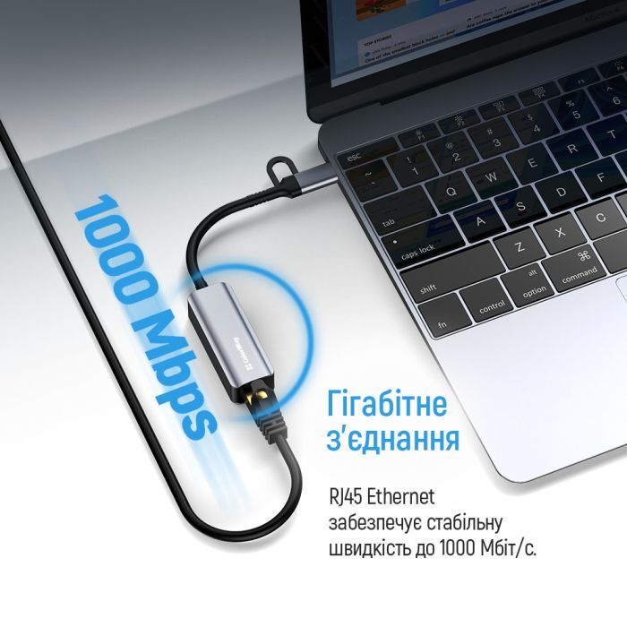 Адаптер USB-C + USB A to RJ45 Ethernet 1000Mbps ColorWay (CW-AD-CRG) зображення 9