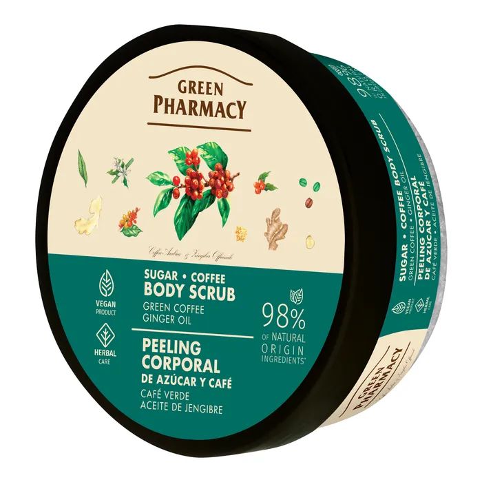 Скраб для тела Green Pharmacy Сахарно-кофейный Зеленый кофе и имбирное масло 200 мл (4823015945380)