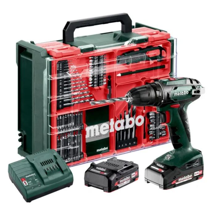 Шуруповерт Metabo BS 18 Set, 18V. 2х2Ah, 24·48Нм, 0-450·0-1600об/мин, 1.3кг (602207710)