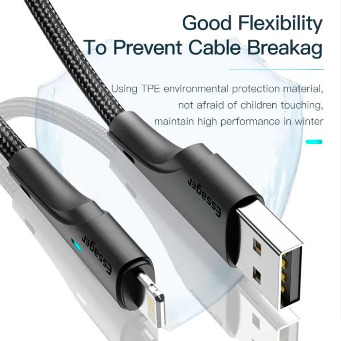 Дата кабель USB 2.0 AM to Lightning 1.0m 2.4A black Essager (EXCL-LS01) зображення 6