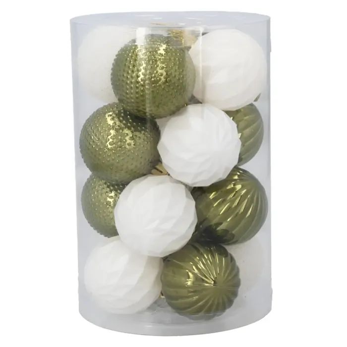 Елочная игрушка Chomik пластикові кульки 16 шт, 4 см, зелені і білі (5900779877351_2)