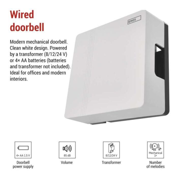 Дверной звонок EMOS P57101 Wired 4AA (1.5V) or 8/12/24V (P57101) изображение 10