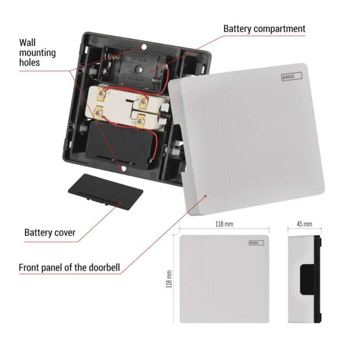 Дверной звонок EMOS P57101 Wired 4AA (1.5V) or 8/12/24V (P57101) изображение 11