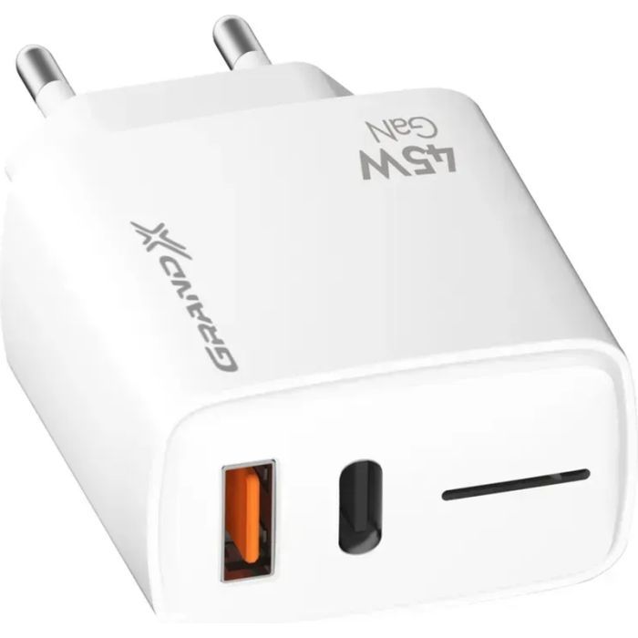 Зарядное устройство Grand-X GaN 1xUSB-C + 1xUSB QC3.0 45W white (CH-460W) изображение 3