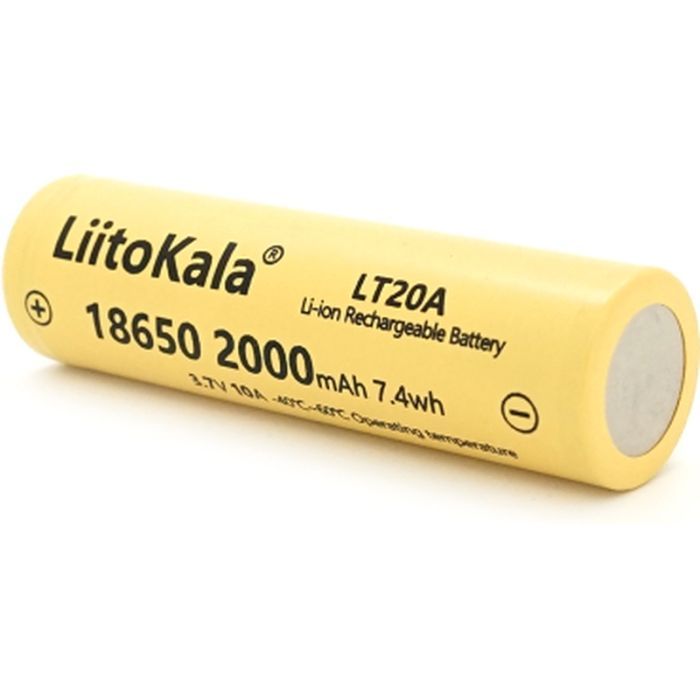 Аккумулятор 18650 2000mah (1900-2000mah), 3.7V(2.75-4.2V), Yellow Liitokala (Lii-LT20A) изображение 2