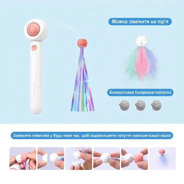 Іграшка для котів Petgravity Інтерактивна висувна вудочка з лазером рожева (PG-CT053P) зображення 4