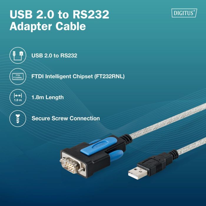 Кабель для передачи данных Digitus USB to COM M 1.8m RS232 FTDI black (DA-70170) изображение 4
