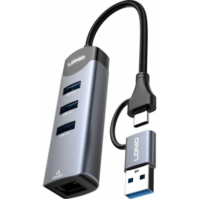 Концентратор LDNIO USB-A + USB-C 4-in-1 3xUSB 3.0 + 1xRJ45 (DS-144UC) изображение 4