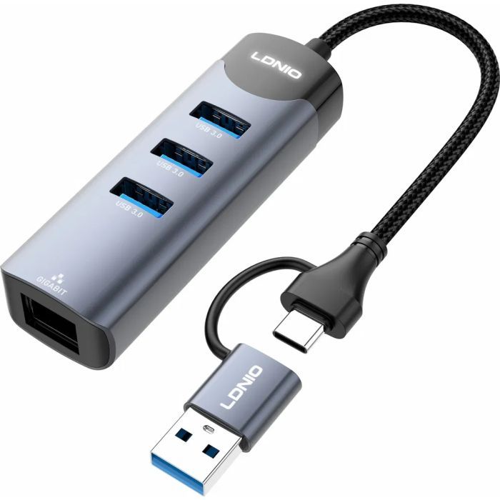 Концентратор LDNIO USB-A + USB-C 4-in-1 3xUSB 3.0 + 1xRJ45 (DS-144UC) изображение 5