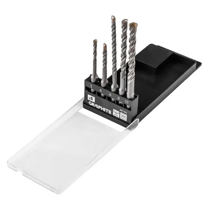 Набор буров Graphite по бетону, SDS Plus, 5x6x110мм, 6x8x10x160мм, кейс, 5шт (56T169)