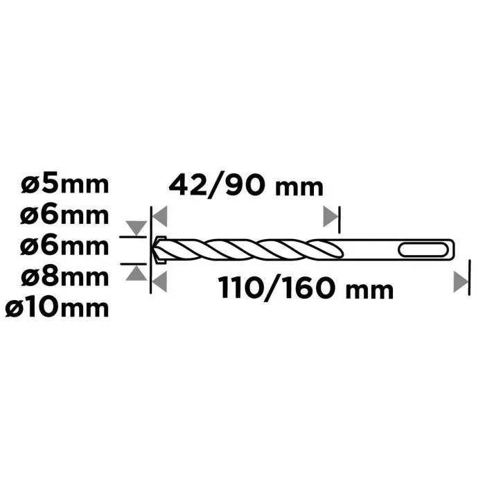 Набор буров Graphite по бетону, SDS Plus, 5x6x110мм, 6x8x10x160мм, кейс, 5шт (56T169) изображение 2