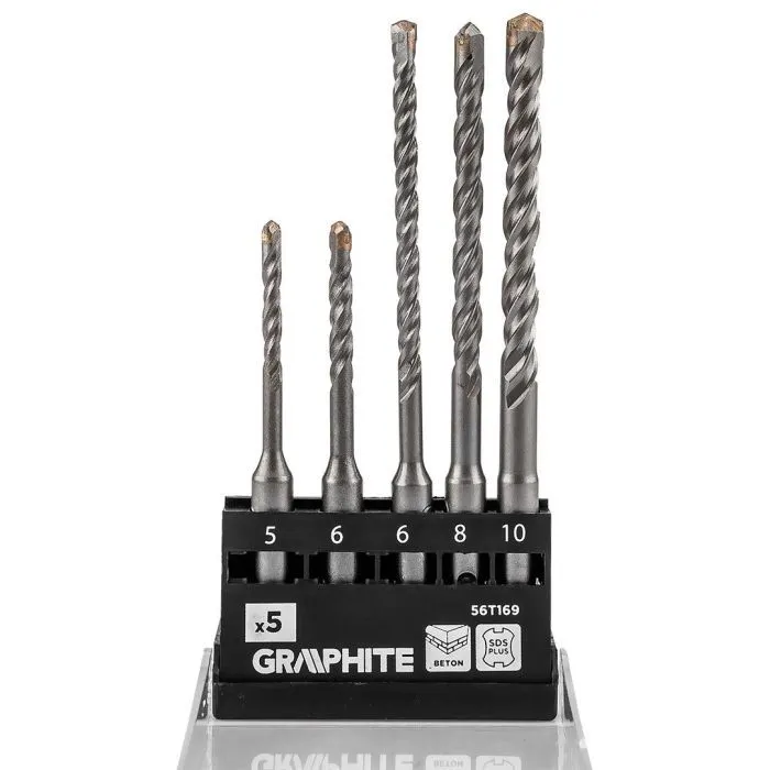 Набор буров Graphite по бетону, SDS Plus, 5x6x110мм, 6x8x10x160мм, кейс, 5шт (56T169) изображение 3
