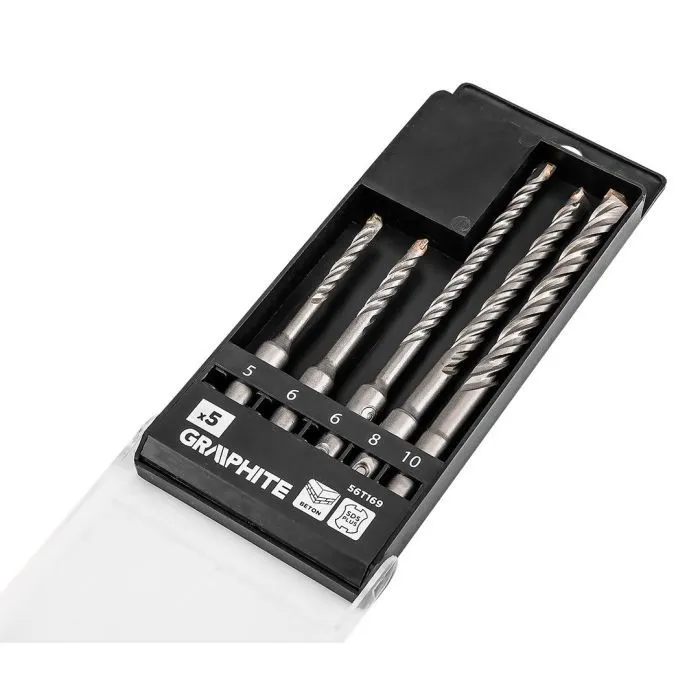 Набор буров Graphite по бетону, SDS Plus, 5x6x110мм, 6x8x10x160мм, кейс, 5шт (56T169) изображение 4