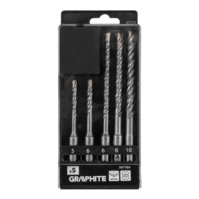 Набор буров Graphite по бетону, SDS Plus, 5x6x110мм, 6x8x10x160мм, кейс, 5шт (56T169) изображение 5