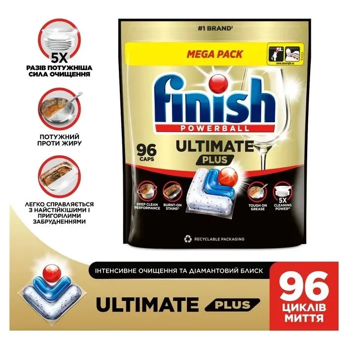 Таблетки для посудомоечных машин Finish Ultimate Plus All in 1 96 шт. (5908252020935) изображение 2