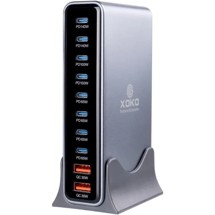 Зарядний пристрій XoKo 8xUSB-C PD 65 - 140W + 2xUSB QC30W GaN3 800W (XK-QC-800) зображення 3